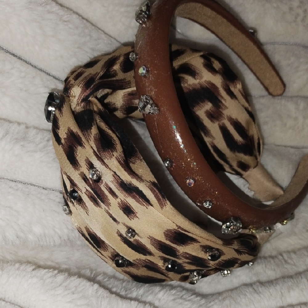 Leopard Print and Brown Rhinestone Headbands